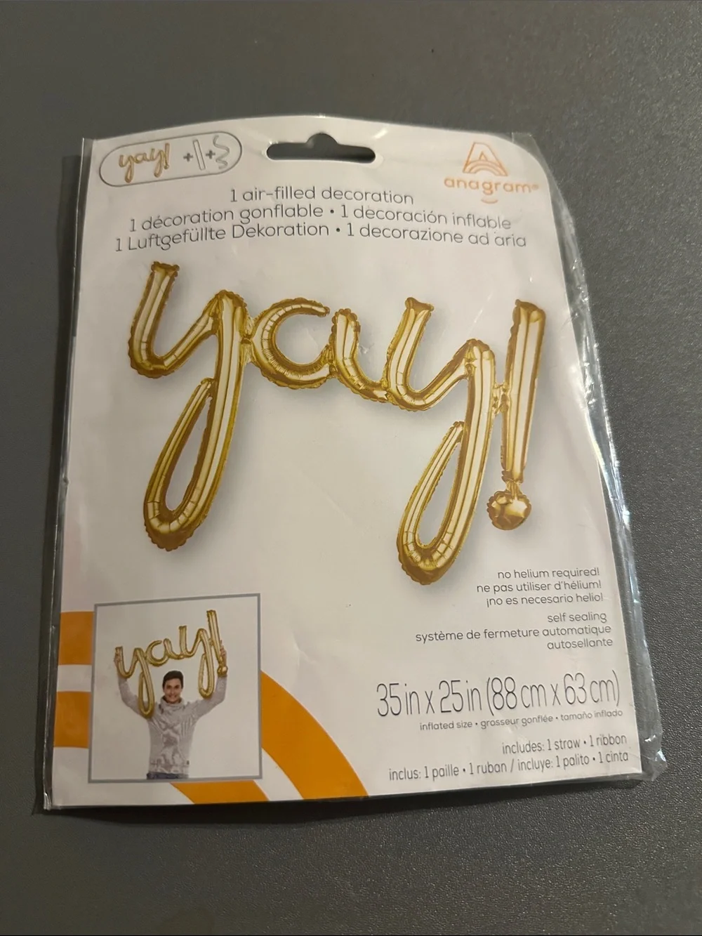 Anagram 'Yay!' Gold Party Balloon Decoration